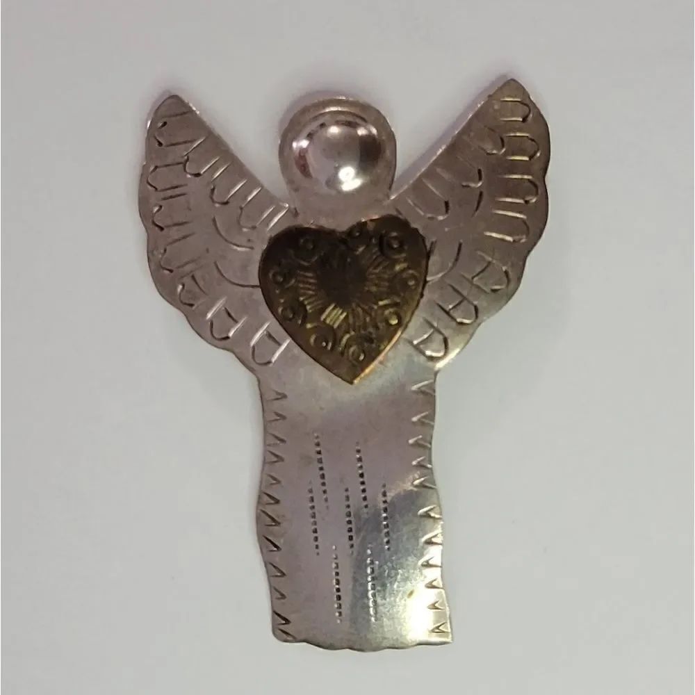 Vintage Silver & Gold Etched Angel Pin